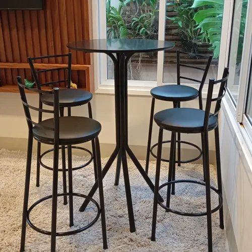 Jogo De 4 Banquetas Altas E Mesa Bistro Nhmetal-cm Qualidade Lacado Preto