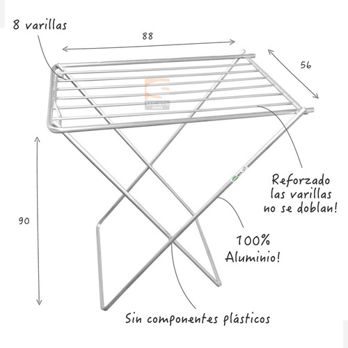 Imagen 4 de 8 de Tendedero Tender Pie 88cm Plegable Aluminio Reforzado Alumix