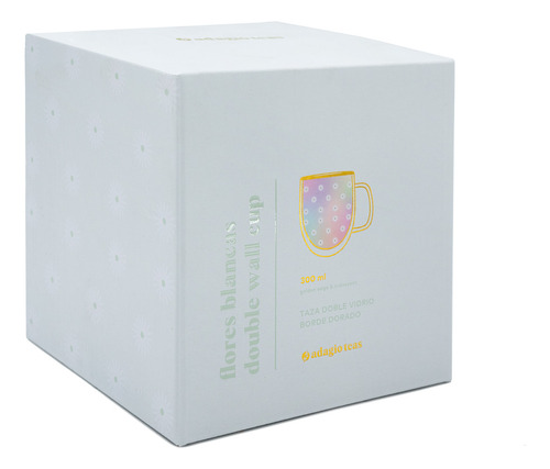 Taza Doble Vidrio Flores Blancas Iridescent