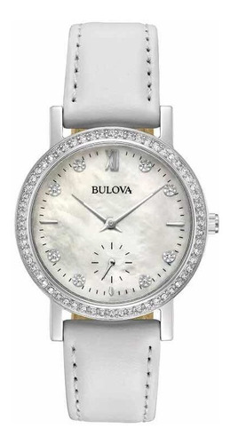 Reloj Bulova Swarovski Blanco 32 Mm Para Dama Mod 96l245