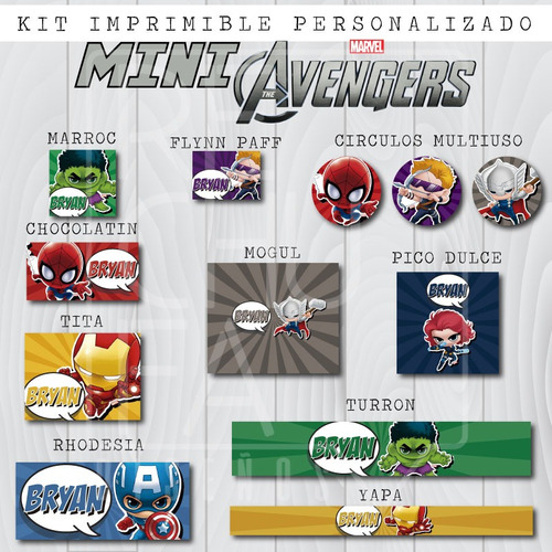 Mini Avengers Vengadores Candy Bar Kit Imprimible Personaliz