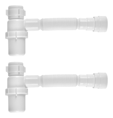 Sifão Sanfonado Universal Branco Com Copo Astra - Kit 2un