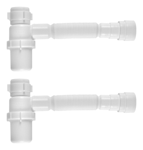 Sifão Sanfonado Universal Branco Com Copo Astra - Kit 2un