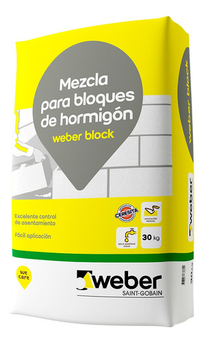 Weber Block Gris Mortero Ideal Para Bloques Hormigón 30 Kg