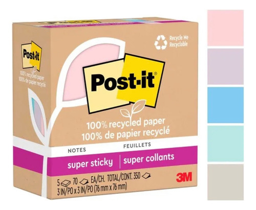 Notas Adhesivas 3m Post It Cubo 3x3 Colores Pastel 350 Hojas