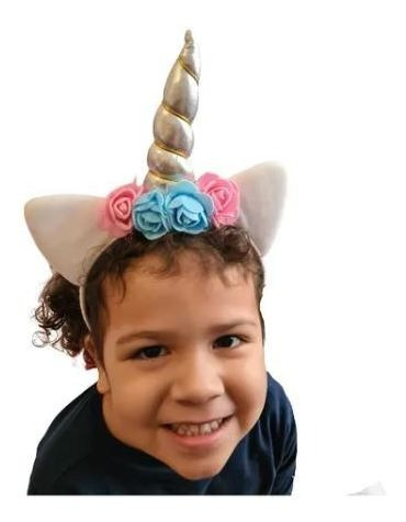 Arco Tiara Unicórnio Infantil Prata Com Flores