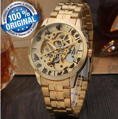 Relogio Automatico Esqueleto Dourado Automatico Lxbr R60