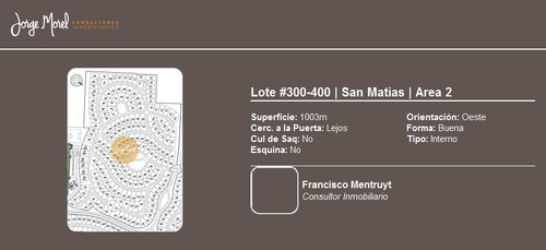 Lote Interno #300-400 - San Matias - Area 2 - 1003m2 #id 12844