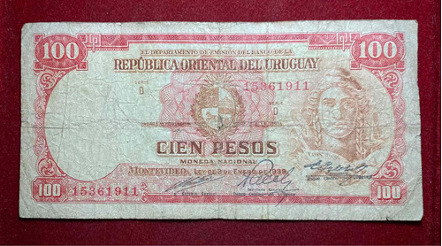 Billete 100 Pesos Moneda Nacional Uruguay 1967 
