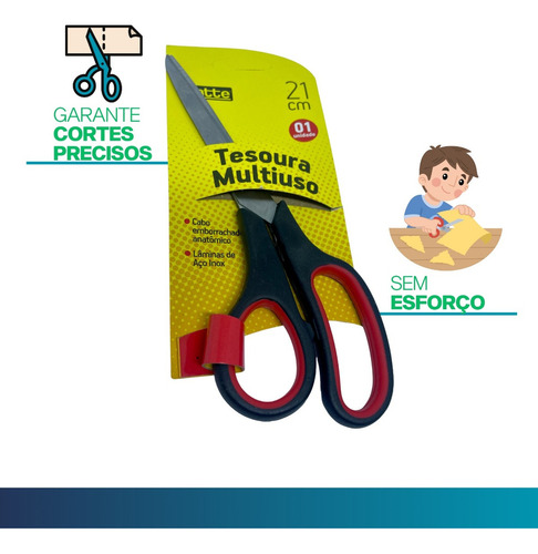 Tesoura Multiuso Aço Inox Grande 21cm Cabo Preto Gatte