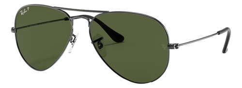 Anteojos de sol polarizados Ray-Ban Aviator Classic Standard con marco de metal color polished gunmetal, lente green de cristal clásica, varilla polished gunmetal de metal - RB3025