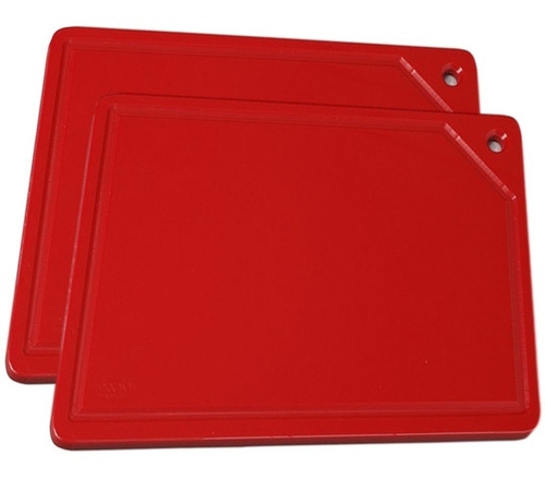 2 Placa De Corte Com Canaleta Vermelho 50x30cm  Ref 720