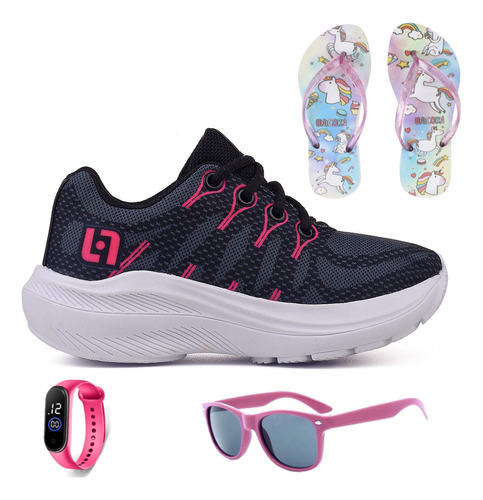 Tenis Infantil Casual Leve Meninas + Chinelo Oculos Relogio