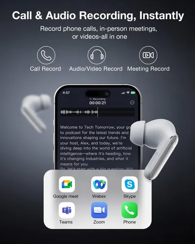 Wireless Ai Voice Recorder Earbuds Viaim Recdot Silver