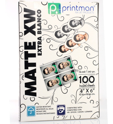 Papel Printman 4x6 Mate Extra Blanco 100h 10.5mils/240grs