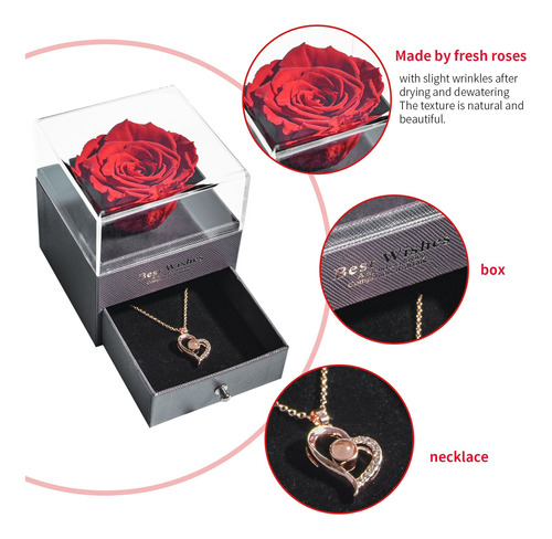 Collar De Amor Con Rosas Eternas Naturales, Diseño De Rosas