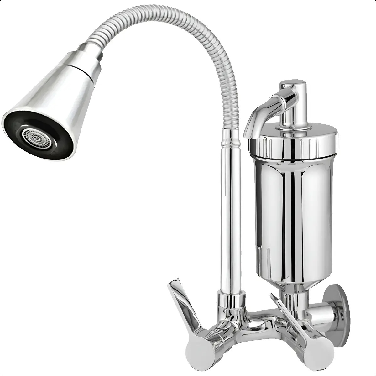 Torneira Filtro Gourmet Flexivel Cozinha Parede 2 Jatos Cone Cor Prateado Torneira Filtro Parede Metal Life Metais