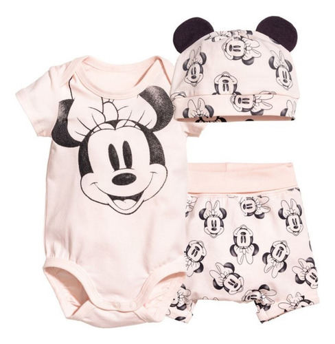Set H&m Disney Minnie Mouse Short Body Gorro Rosa Claro 6-9 M