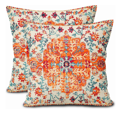 Capas De Almofada Étnicas Boho Laranja Azul 18 X 18 Polegad