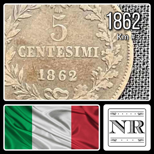 Italia - 5 Centesimi - Año 1862 - Km #3 - Emanuele Ii