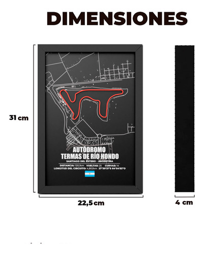 Cuadros Moto Gp Circuitos Con Altura Y Profundidad 31x22,5cm Mugello Negro