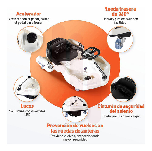 Go Kart Electrico Para Niños Giro 360° Luz Bluetooth Iciqlo Color Blanco