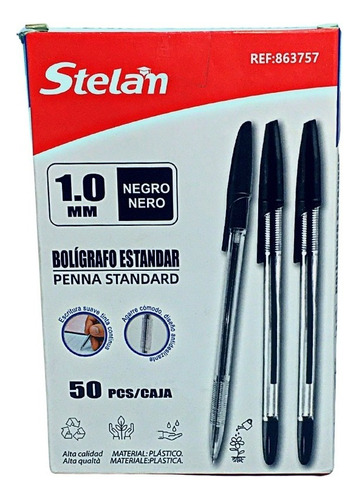 Pack De 50 Lápices Pasta Bolígrafos Lapiceros 1.0mm Color De La Tinta Negro Color Del Exterior Color