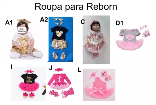 Roupa De Boneca Reborn 50 Cm - Com Tiara, Body E Sapatinho