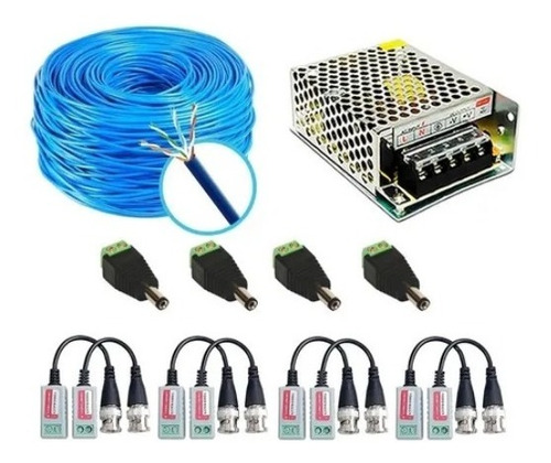 Kit Instalação P/ 4 Câmeras C/ Cabo+baloonn+fonte+conector