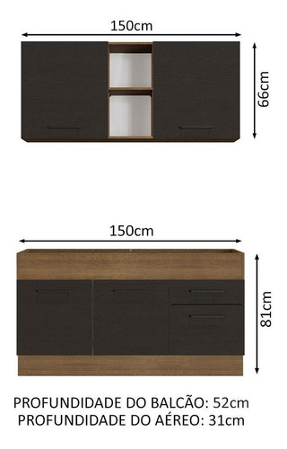 Cozinha Compacta Agata Madesa 150002 Armário Sem Tampo Rp Cor Rustic/Preto