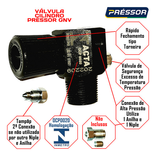 Válvula Cilindro Com Pescoco Gnv Homologada Inmetro Pressor