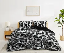 Comprar Plumon  2 Plaza Peludo Jaspeado Felino Con Chiporro Tf Negro Jaspeado