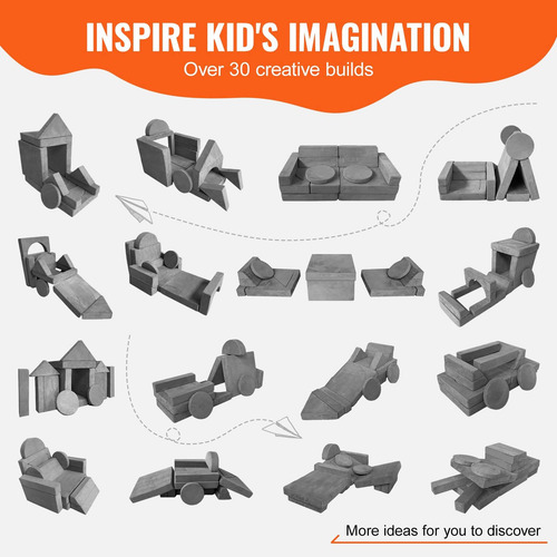 Sofá Cama Para Niños 15 Piezas Juego Modular Gris