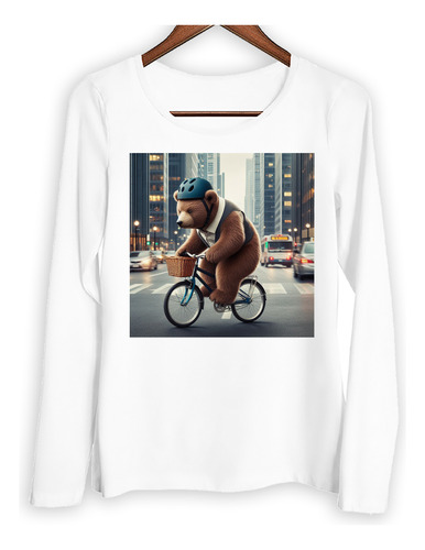 Remera Mujer Ml Oso Andando Bicicleta Yendo A Trabajar