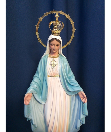 Imagem N Sra Das Graças Coroa 35cm Resina Costalite Marmorez Cor Azul Claro / Branco