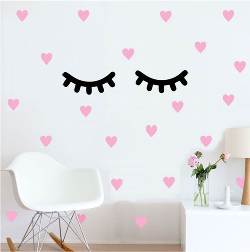 Adesivo Decoração Quarto Infantil Menina Cílios Coração Rosa