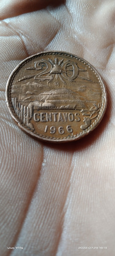 Moneda Antigua De 20 Centavos Mexicanos De El Año 1966