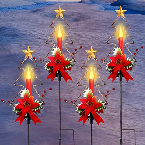 4 Luces Solares De Velas De Navidad Estacas, Decoracion...