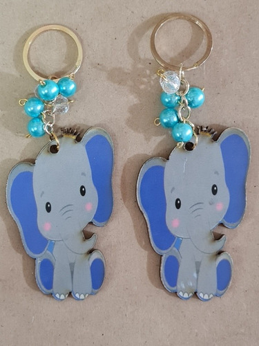 60 Recuerdos Llaveros Elefante Elefantito Azul Madera Impres