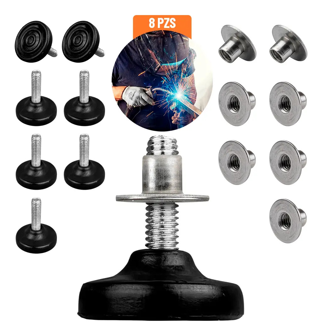 Niveladores FICUS.MX 5/16" 8 Piezas Metal-Plástico Negro Antideslizante