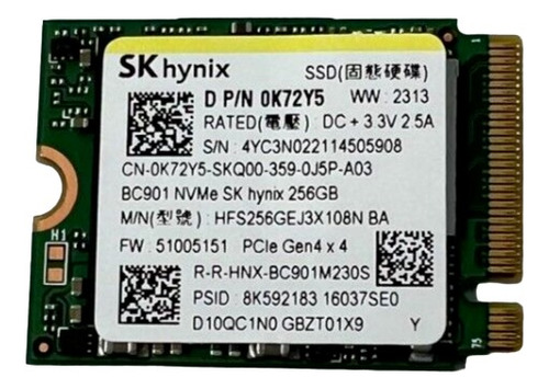 Disco Dell Ssd M.2 Nvme 256gb 2230 Gen4 X 4 0k72y5 Skhynix  (Reacondicionado)