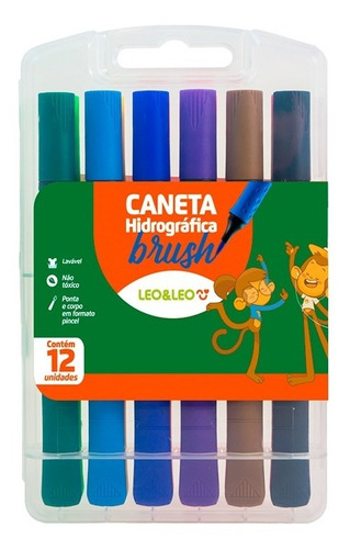 Estojo Com 12 Canetas Brush Pen Hidrográfica - Ponta Pincel