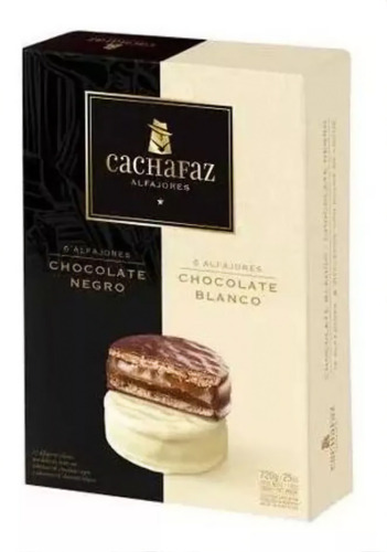 Alfajores Rellenos Con Dulce De Leche Cachafaz Mixto Caja 12 Unidades Con 6 Bañados En Chocolate Negro + 6 Bañados En Chocolate Blanco Ideal Para Regalar