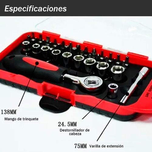 Set Kit Herramientas Juego Llave Tubo Estuche 38 Piezas Caja