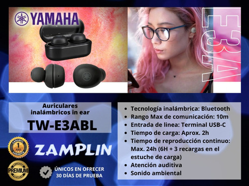 Imagen 4 de 10 de Auriculares Inalambricos Yamaha Tw-e3abl Bluetooth