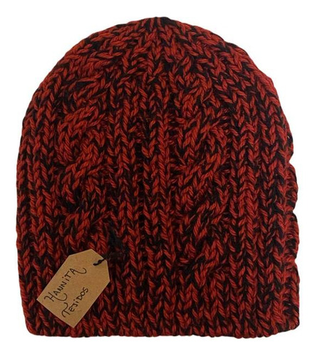 Gorro De Lana Tejido A Mano Artesanal Gm04 Único Adulto Bordó Melange