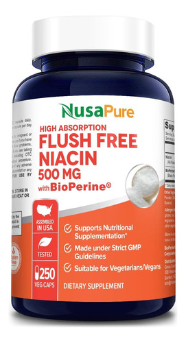 Vitamina B3 Niacina 500mg Flush Free No Enrojece -200 Uni
