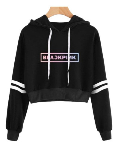 Sueteres Croptop Franjas En Mangas Logo Blackpink Vinil Usa 