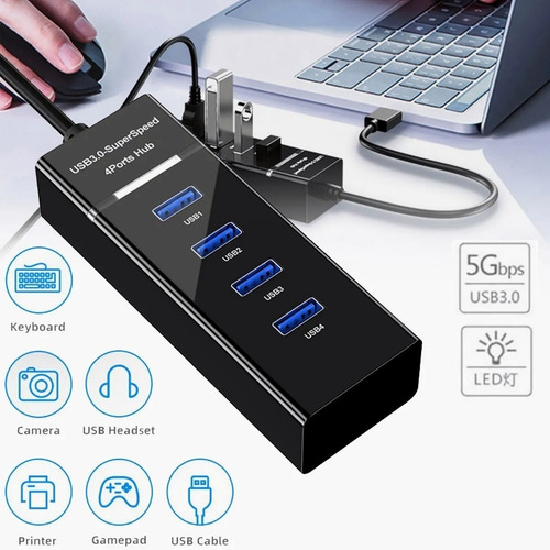 Imagen 9 de 9 de Hub 4 Puertos Multi Usb 3.0 Indicador Luz Led Adaptador