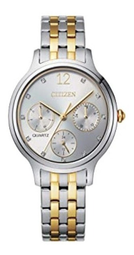 Reloj Citizen Mujer Ed8184-51a Multifunción Piedras Combinad Color de la malla Plata y Oro Color del bisel Plata Color del fondo Plata